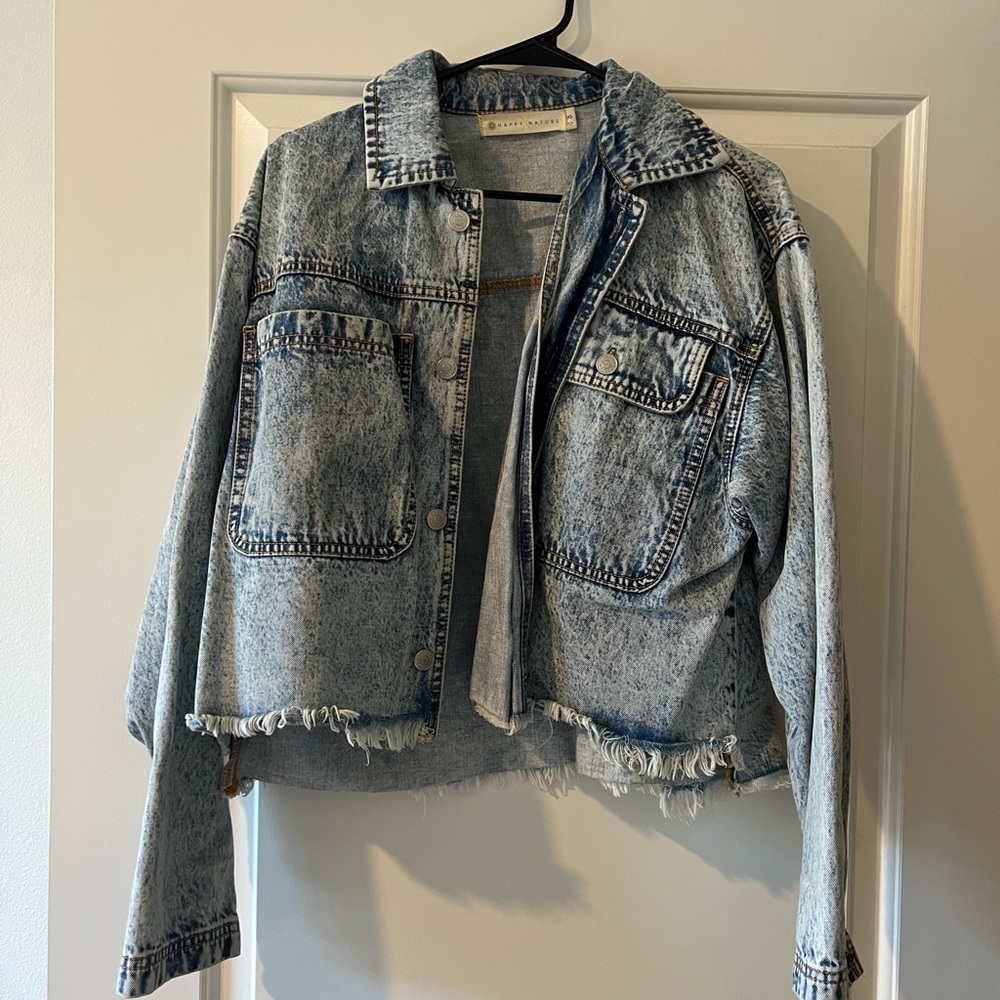 Acid wash crop denim jacket